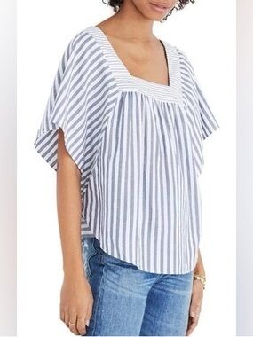Madewell butterfly Navy and White Striped Square-Neck Tunic Top, size Small
